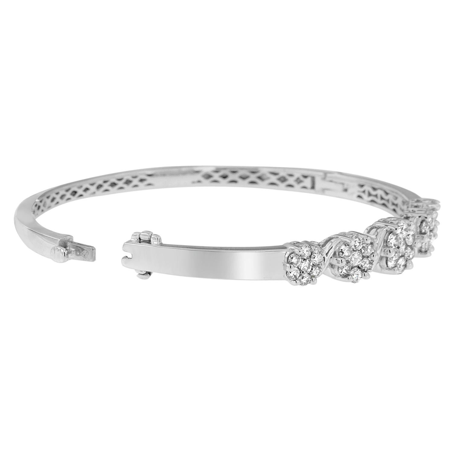 Contemporary 14K White Gold 2 1/2 Carat Diamond Floral Bangle Bracelet