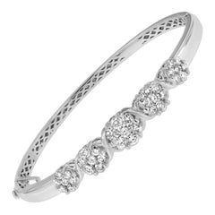 14K White Gold 2 1/2 Carat Diamond Floral Bangle Bracelet