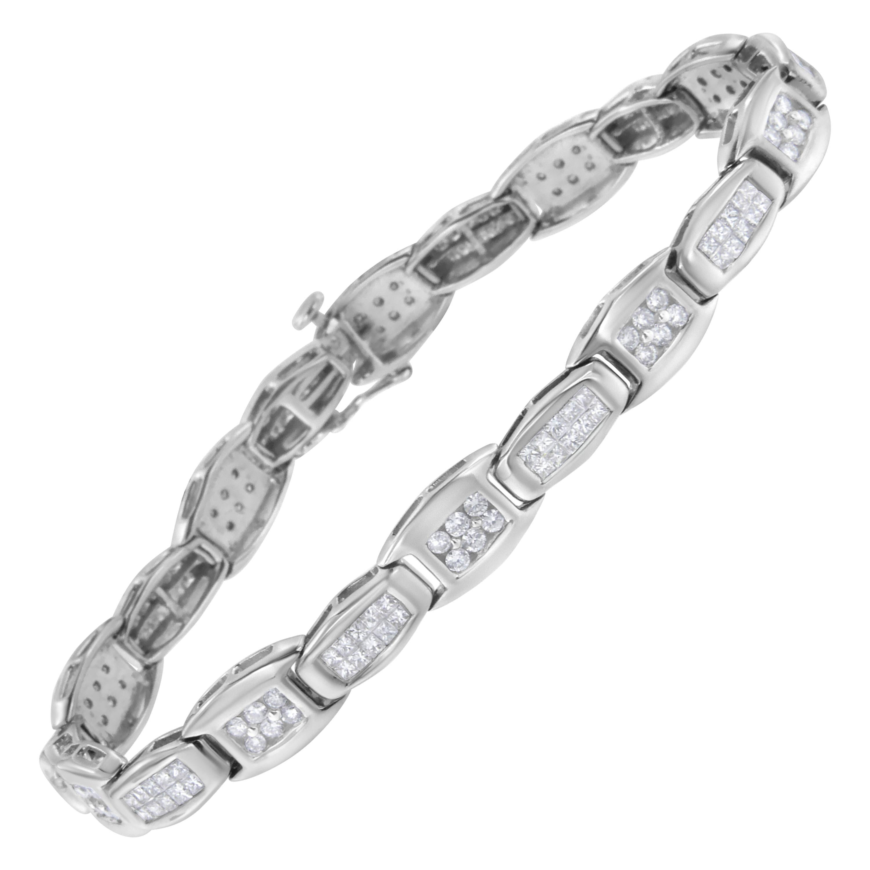14K White Gold 2 1/2 Carat Diamond Tennis Link Bracelet For Sale