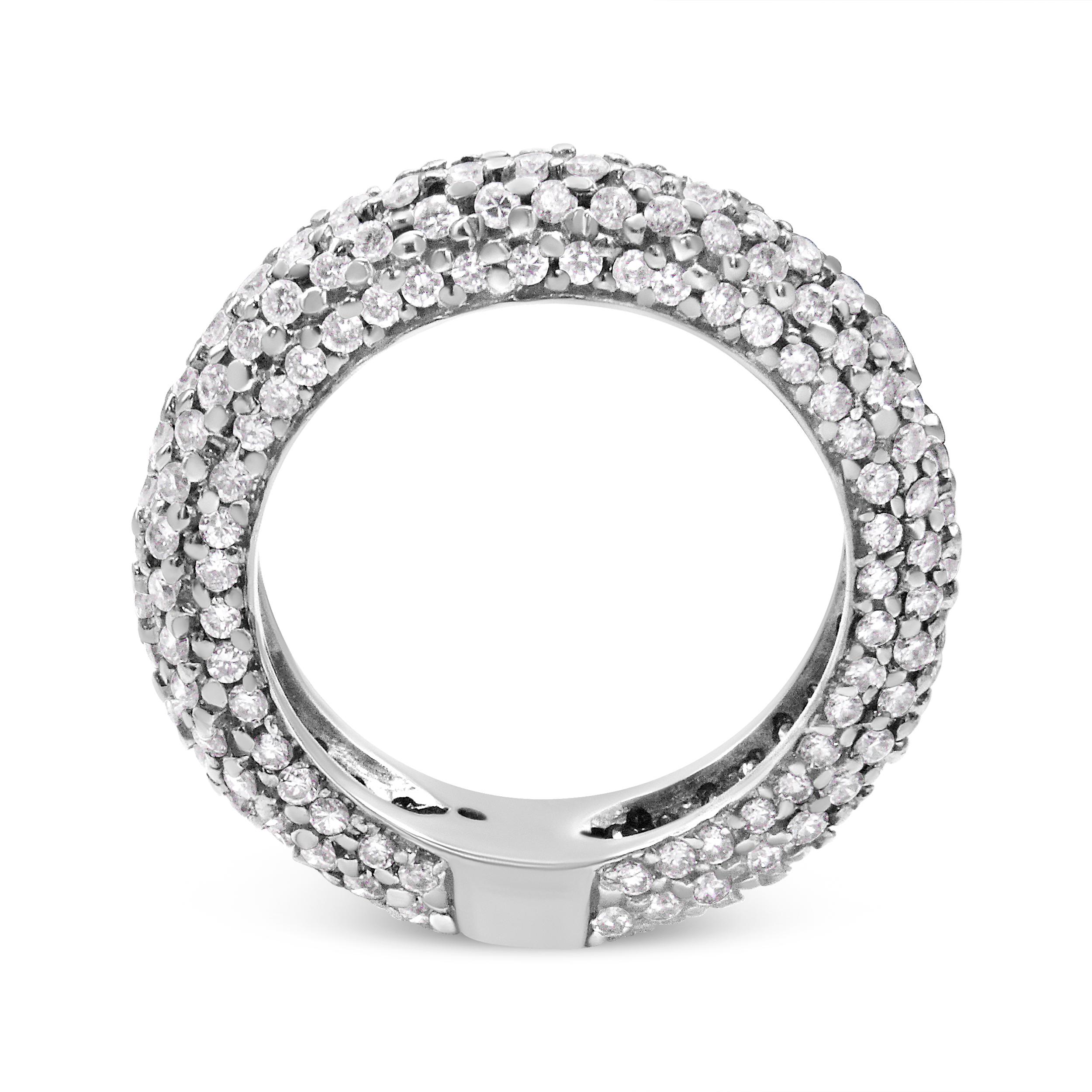 14k White Gold 2 1/2 Carat Pave Diamond Multi Row Band Ring In New Condition In New York, NY