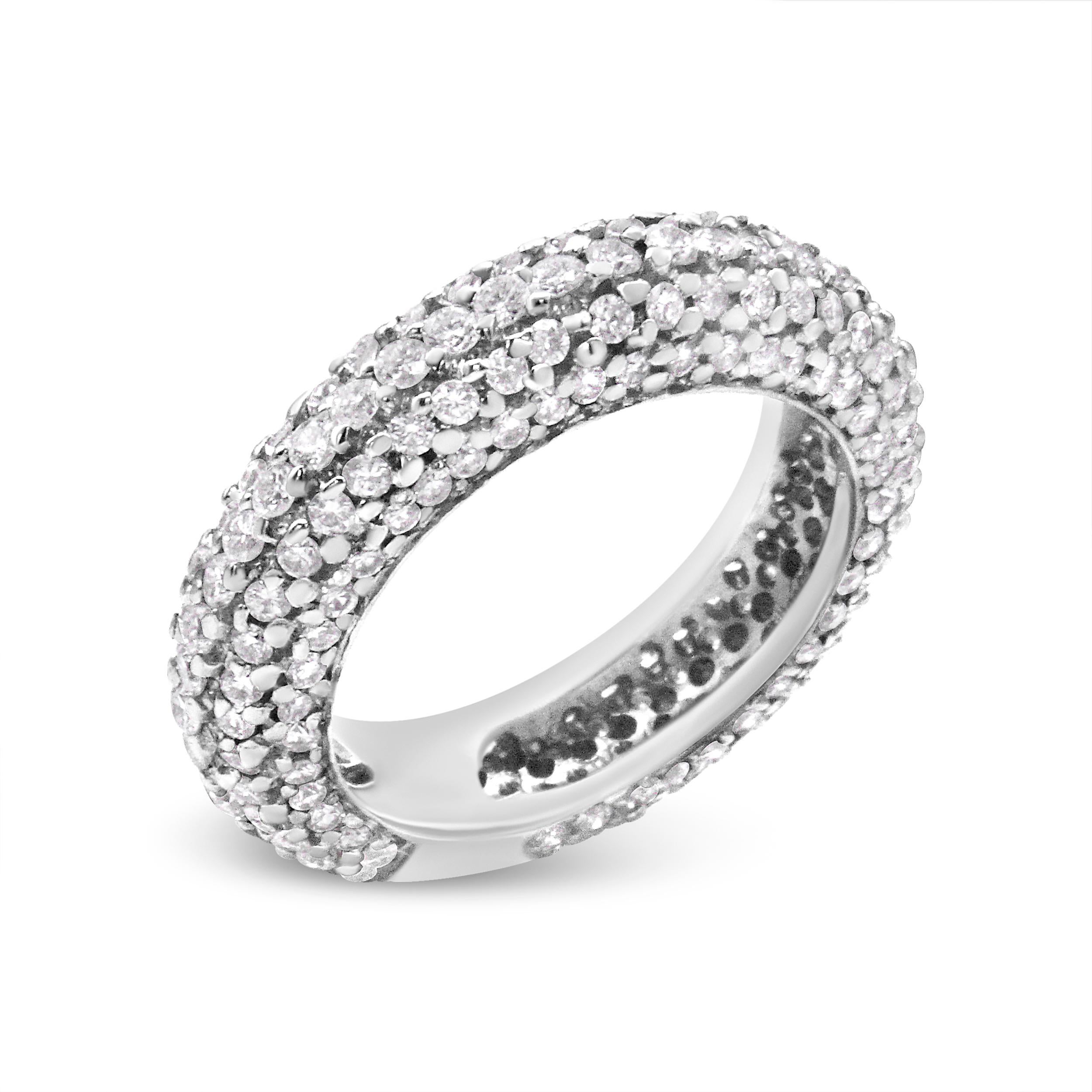 Contemporary 14K White Gold 2 1/2 Carat Round-Cut Diamond Cluster Band Ring