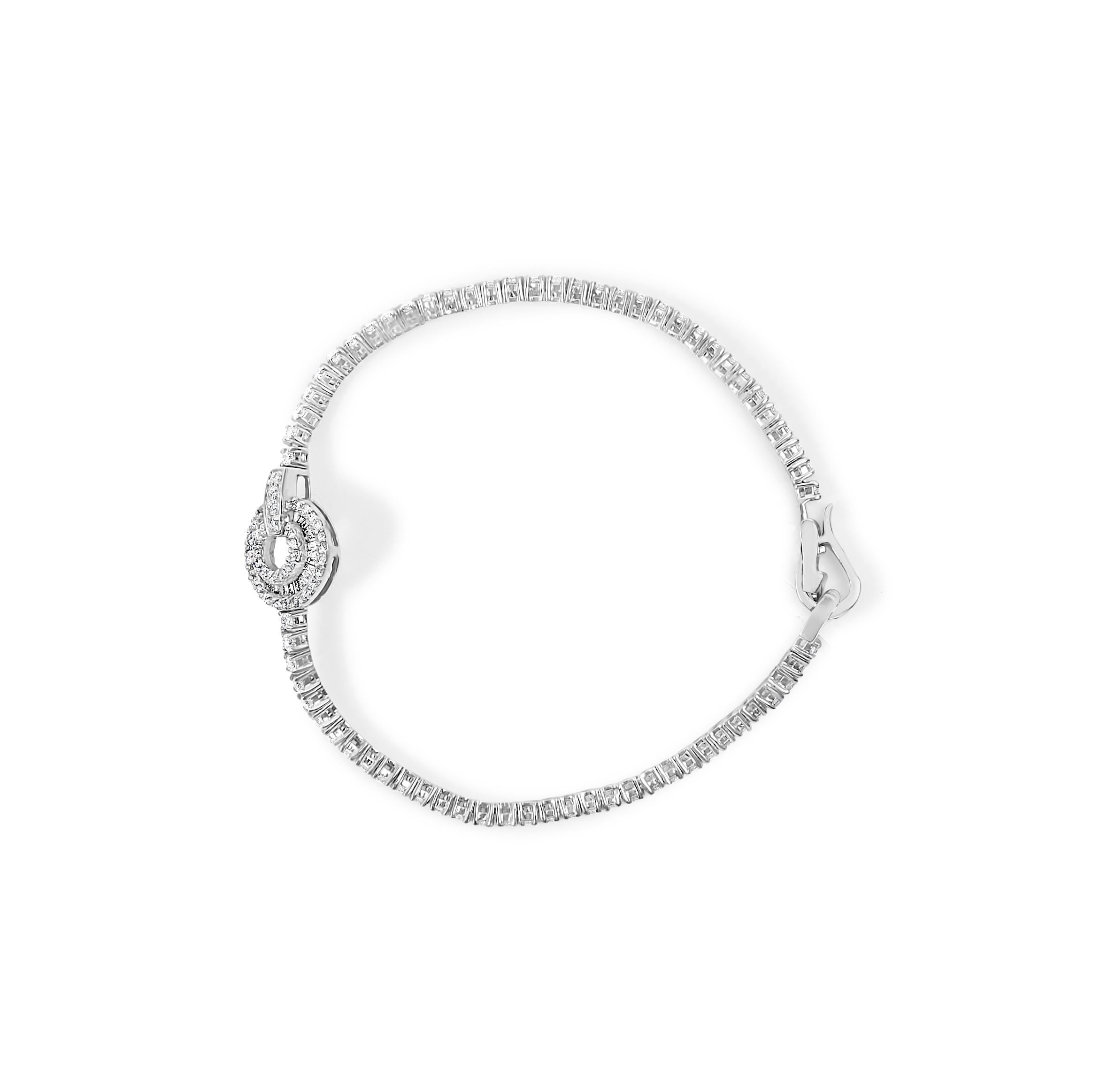 Contemporary 14K White Gold 2 1/2 Cttw Diamond Classic Tennis Bracelet with Medallion Station For Sale
