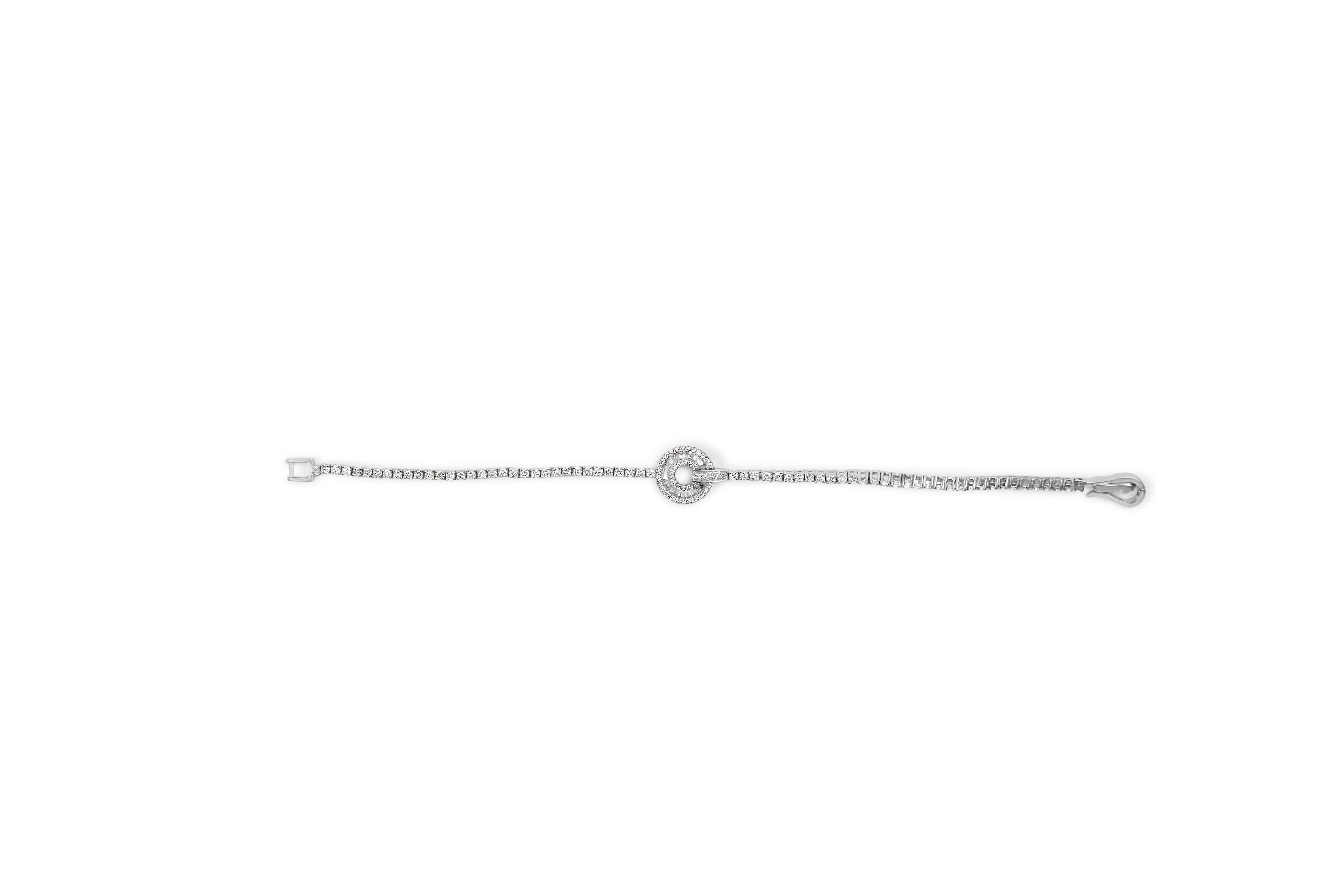 Round Cut 14K White Gold 2 1/2 Cttw Diamond Classic Tennis Bracelet with Medallion Station For Sale