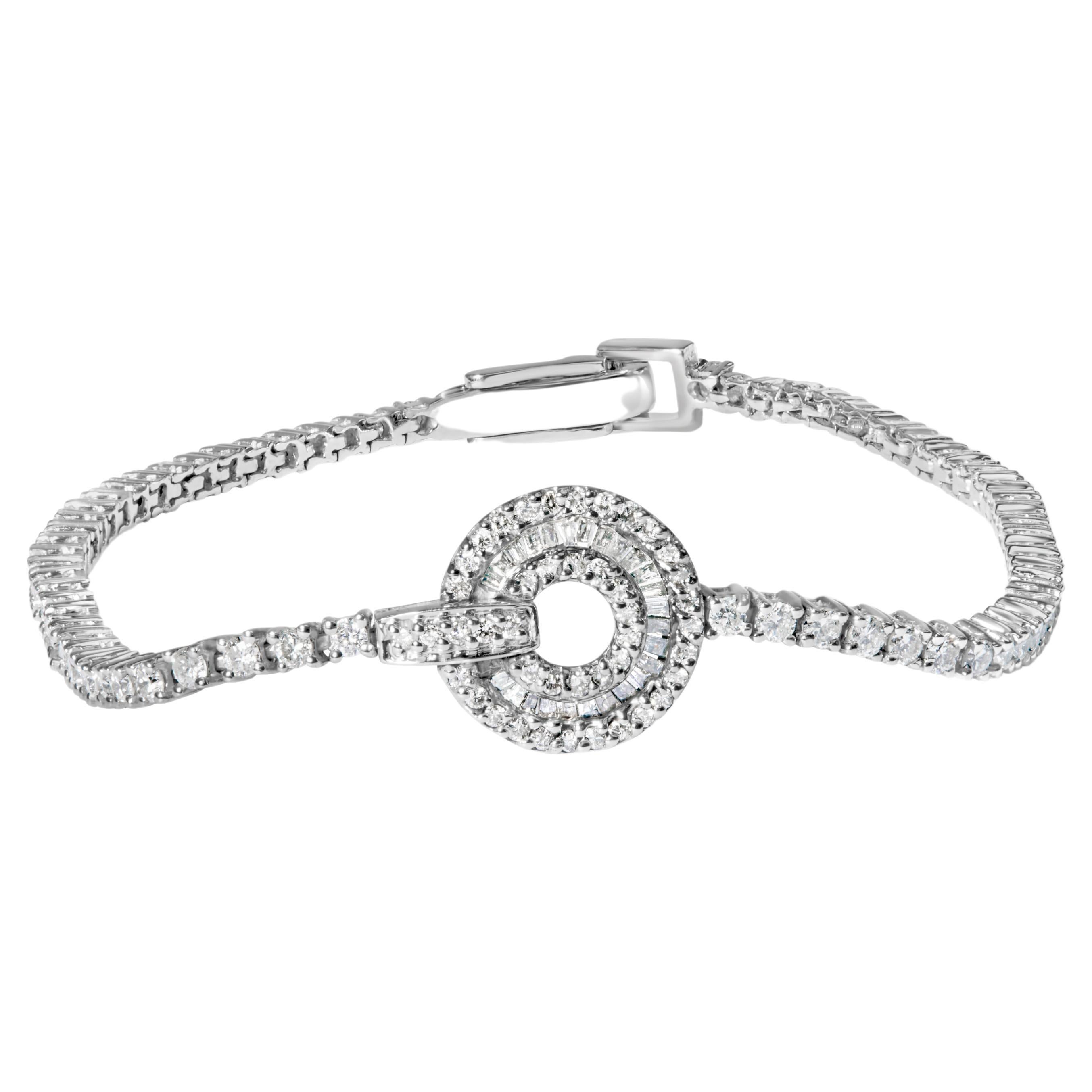 14K White Gold 2 1/2 Cttw Diamond Classic Tennis Bracelet with Medallion Station For Sale