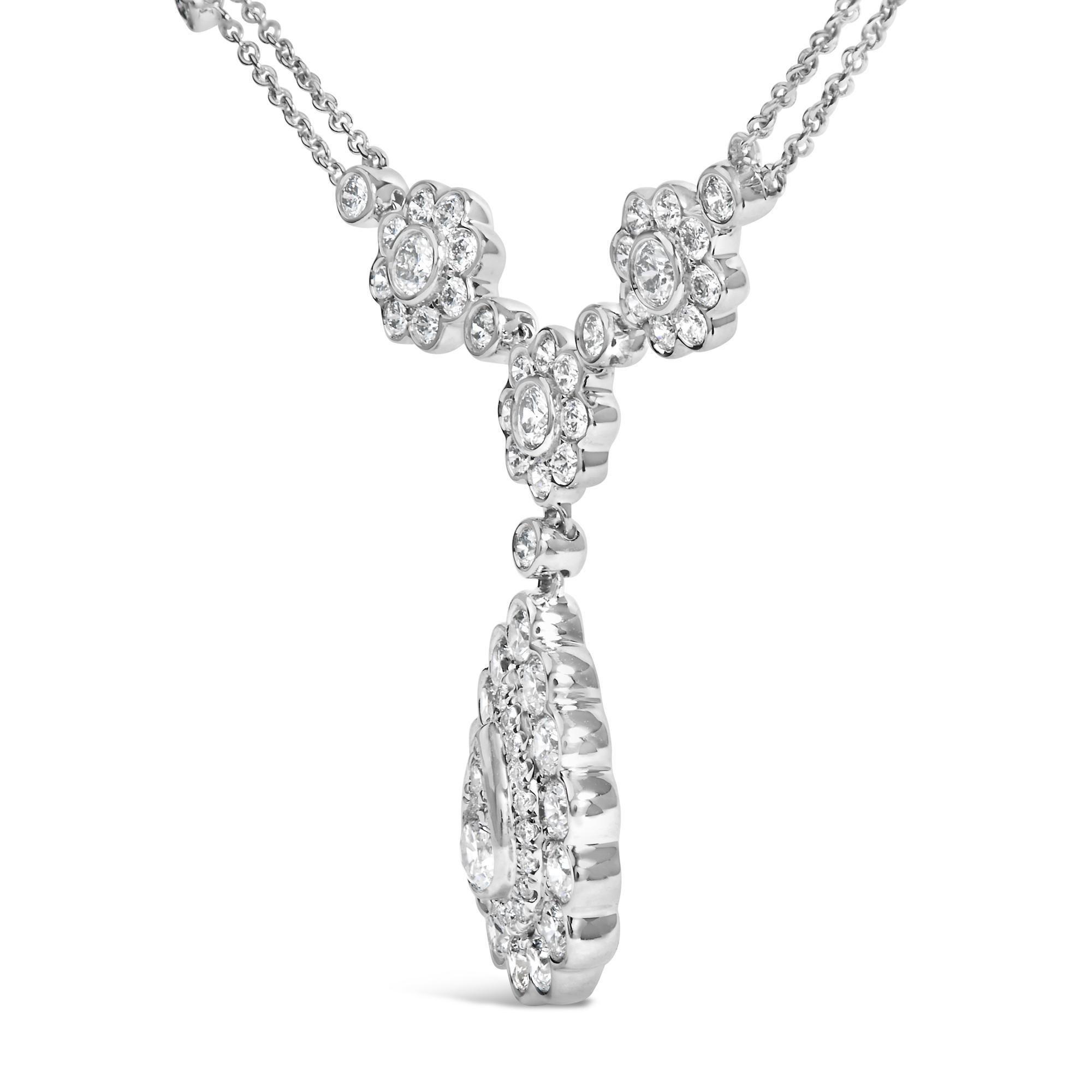 Modern 14K White Gold 2 1/2 Cttw Diamond Oval Cluster Y Drop 18