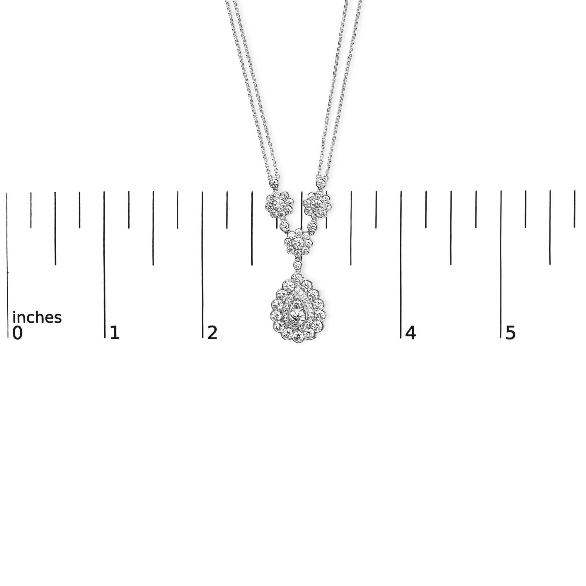14K White Gold 2 1/2 Cttw Diamond Oval Cluster Y Drop 18