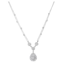 Collier de 18 pouces en or blanc 14 carats avec diamants de 2 1/2 carats en grappes ovales