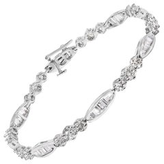 14K White Gold 2 1/2ct Diamond Alternating Floral Cluster and Oval Link Bracelet