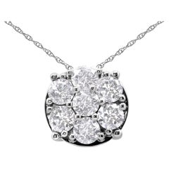14K White Gold 2 1/3 Carat Diamond 7 Stone Floral Cluster 18" Pendant Necklace