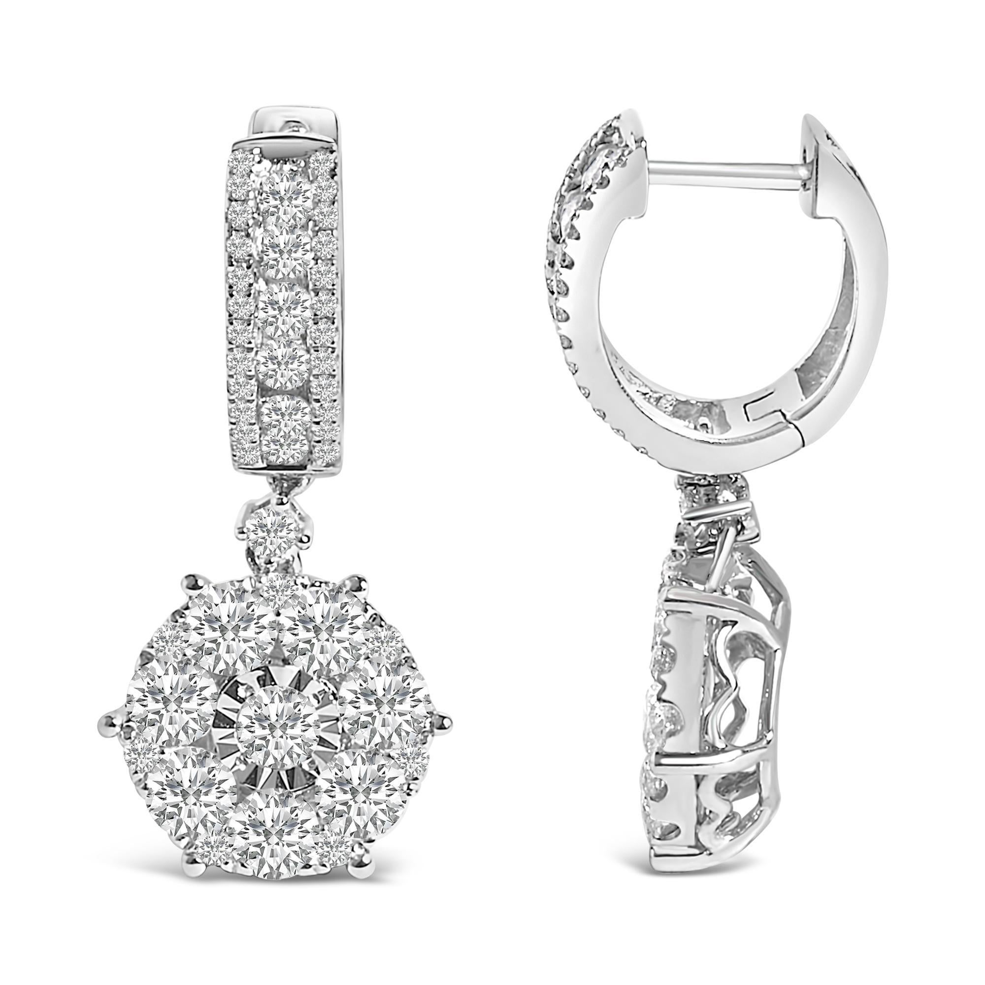 14K Weißgold 2 1/3 Cttw Diamanten Cluster Tropfen und baumeln Ohrringe (Moderne) im Angebot