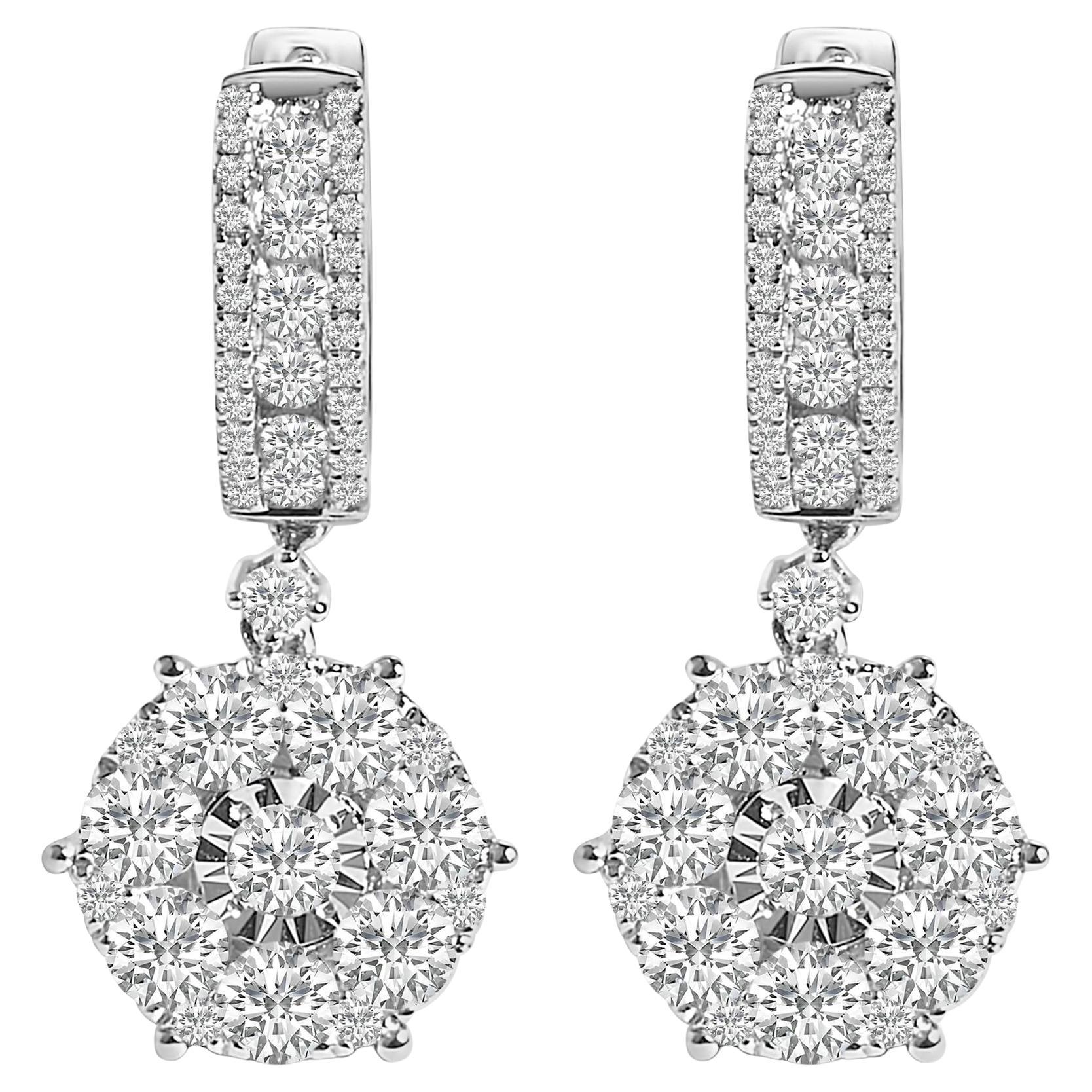 14K Weißgold 2 1/3 Cttw Diamanten Cluster Tropfen und baumeln Ohrringe im Angebot