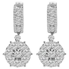 14K Weißgold 2 1/3 Cttw Diamanten Cluster Tropfen und baumeln Ohrringe
