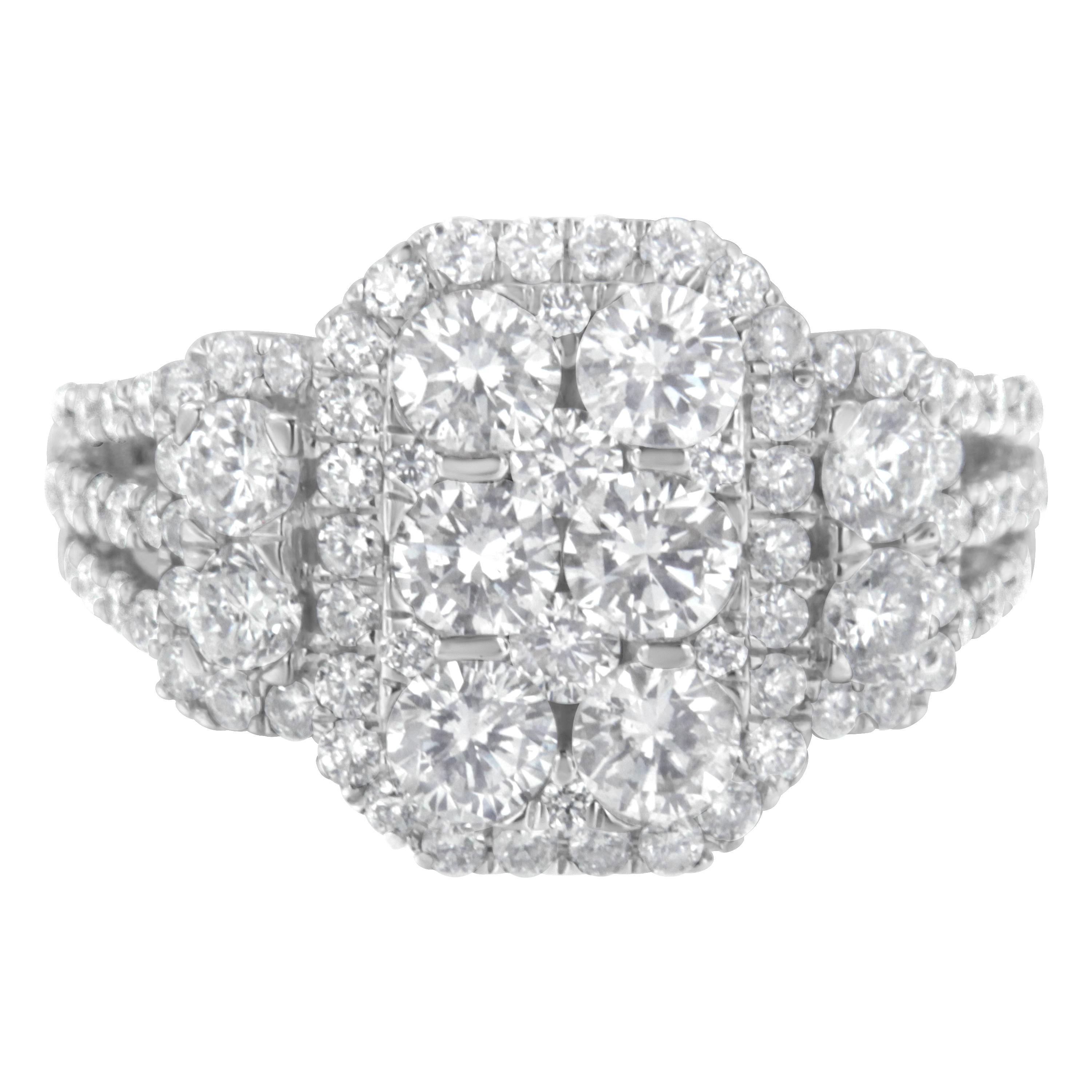 Round Cut 14K White Gold 2 1/4 Carat Diamond Cocktail Cluster Ring For Sale