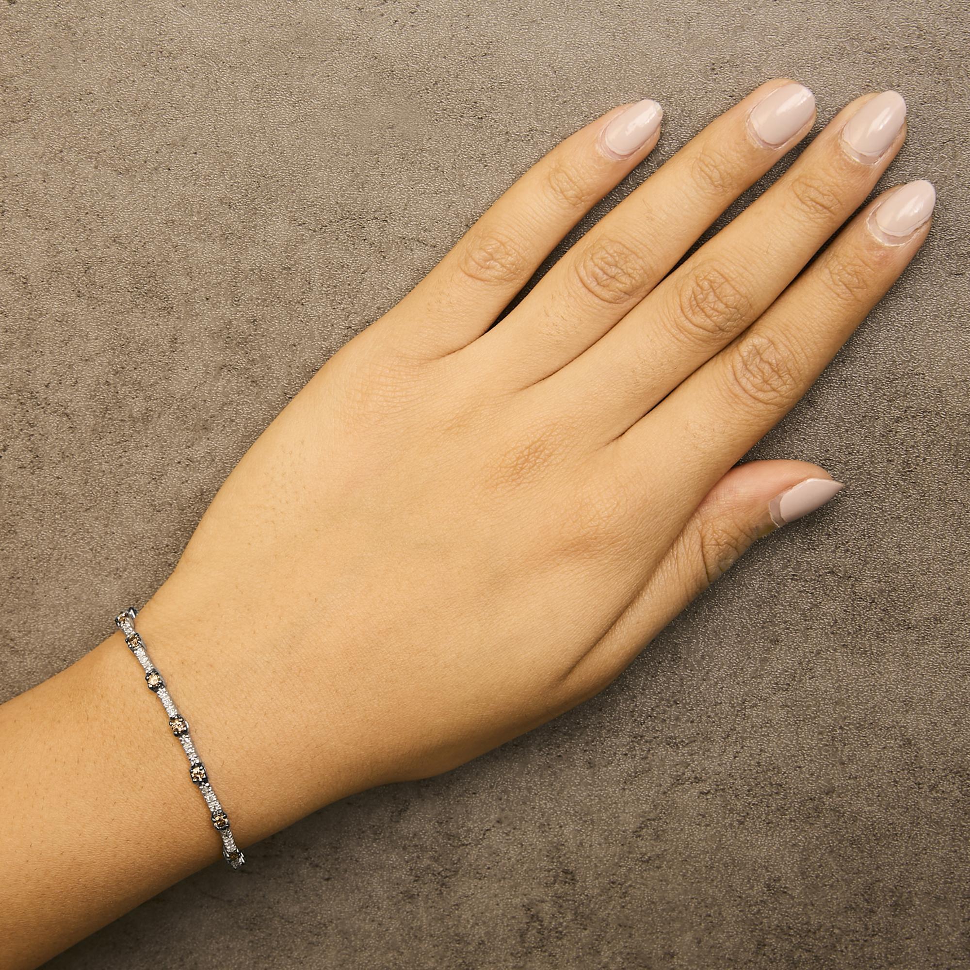 Round Cut 14k White Gold 2 1/4 Cttw Champagne Diamond Bar Link 7