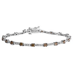 14k White Gold 2 1/4 Cttw Champagne Diamond Bar Link 7" Bracelet