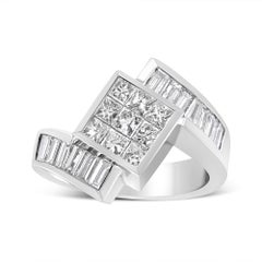 14K White Gold 2 1/5 Carat Princess and Baguette Diamond Bypass Kite-Set Ring