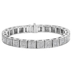 14K White Gold 2 1/5 Ctw Princess Diamond Box Link with Milgrain Tennis Bracelet