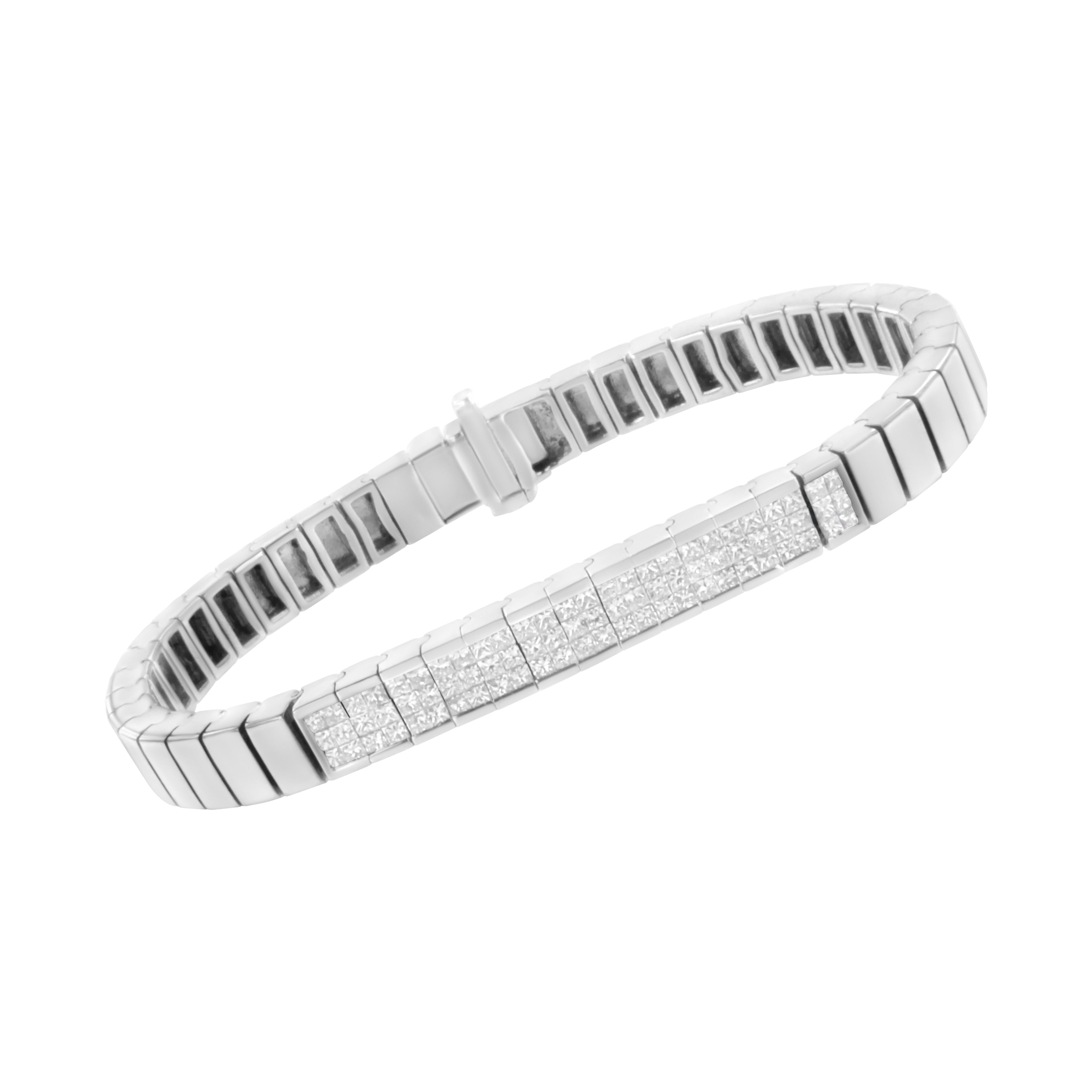 This 2 1/8 cttw diamond bracelet will bring out the chic and sporty look in every woman; let people admire about your style! This trendy tennis bracelet style is just the right accessory to pull off a casual look in shimmer and attitude. The