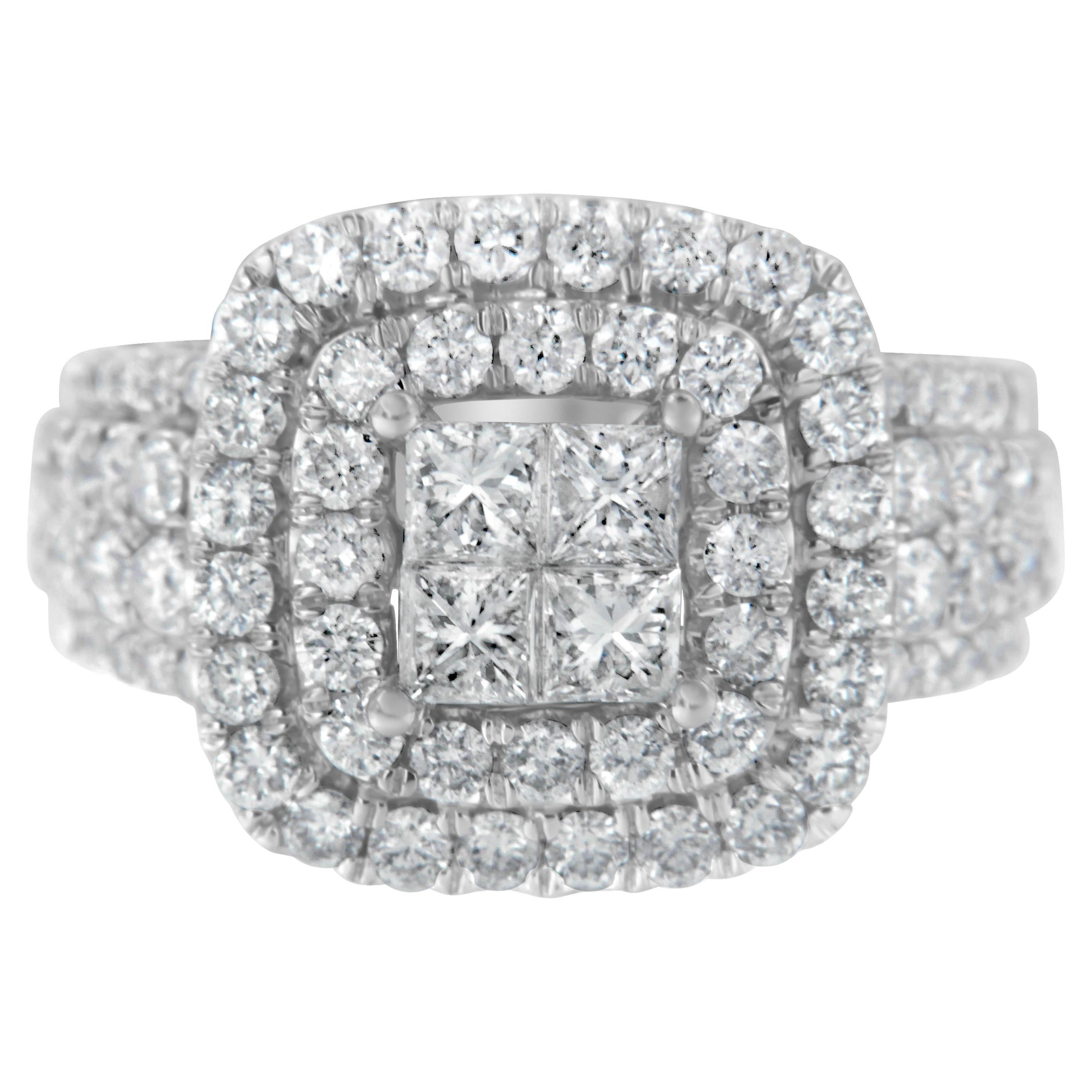 14K White Gold 2 ¼ Carat Round and Princess Diamond Ring