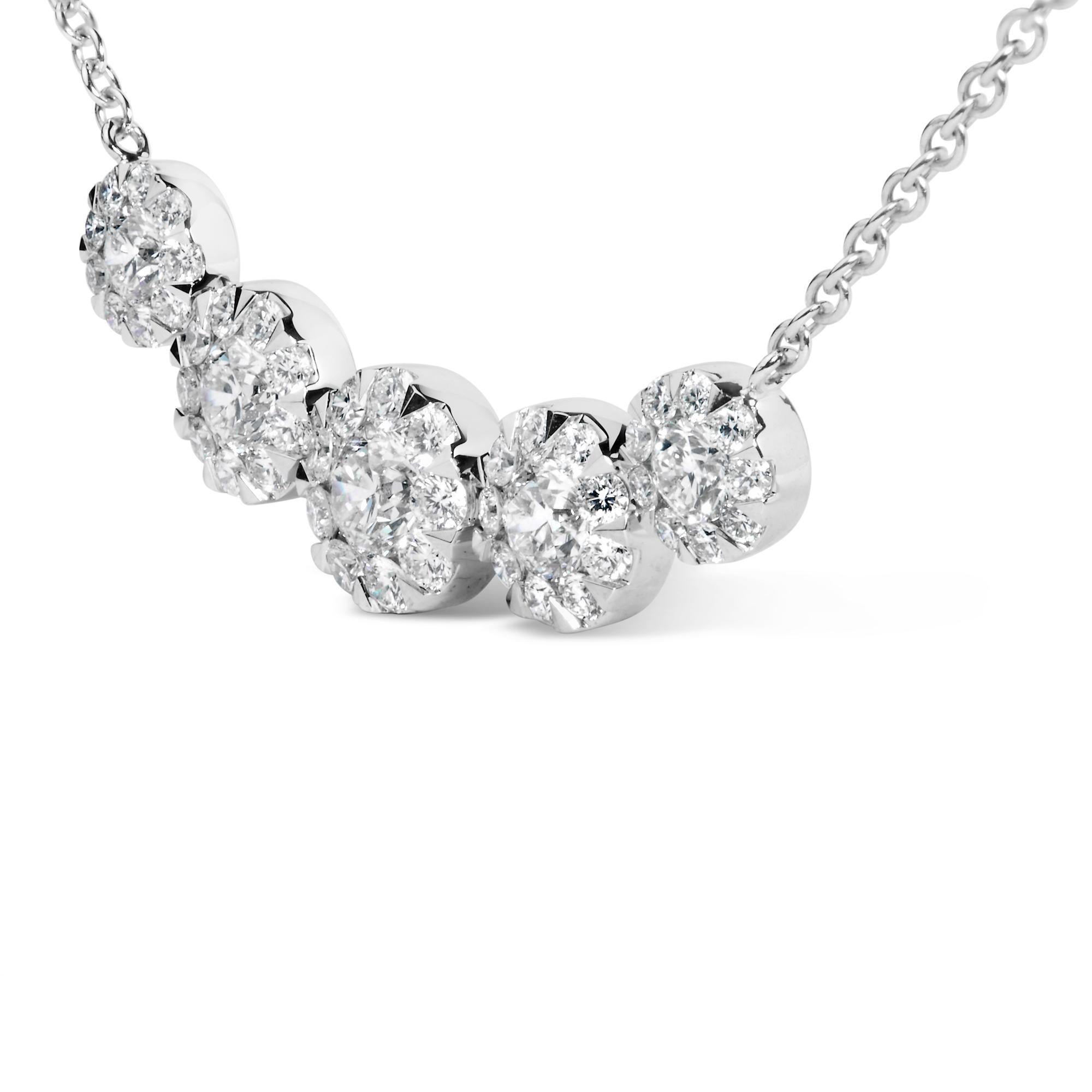 Moderne Collier grappe de 5 stations en or blanc 14 carats avec diamants 2 3/8 carats
