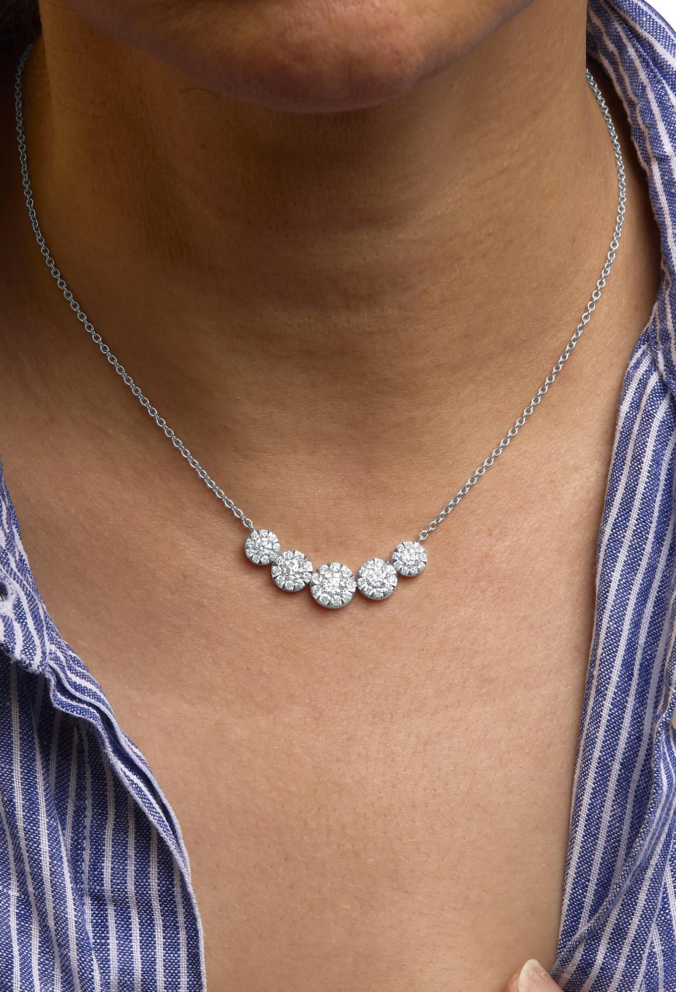 Taille ronde Collier grappe de 5 stations en or blanc 14 carats avec diamants 2 3/8 carats