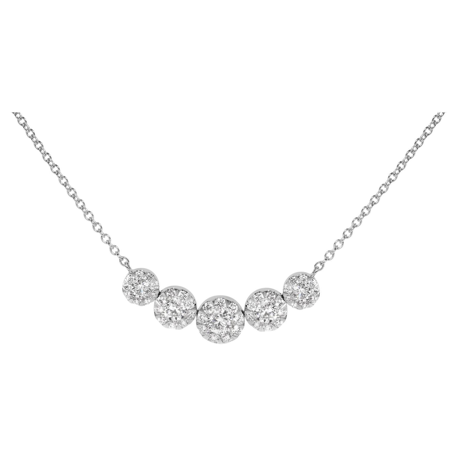 Collier grappe de 5 stations en or blanc 14 carats avec diamants 2 3/8 carats