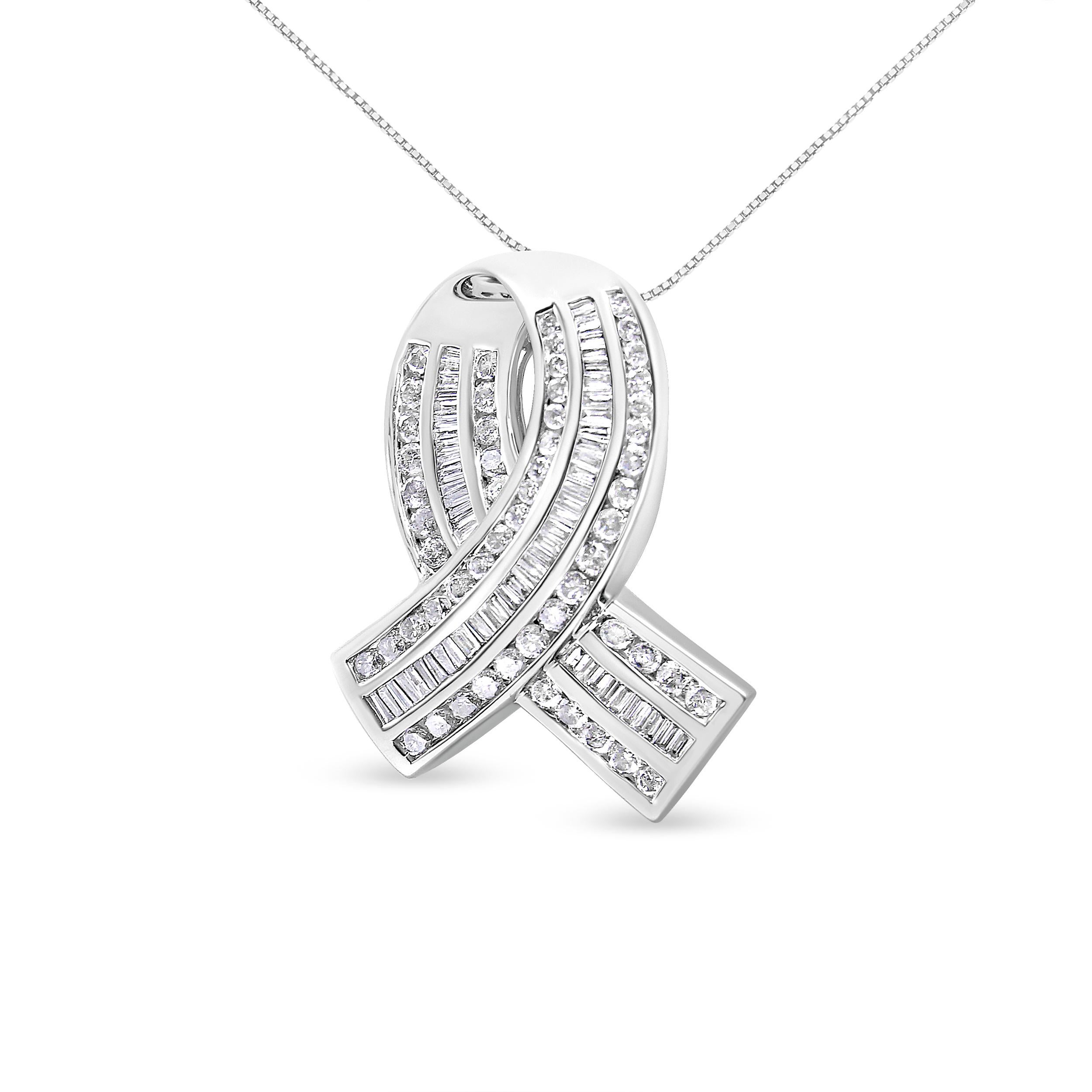 Raise awareness and show support with this diamond awareness pendant. The ribbon is a symbol of strength and support for those affected by cancer and other diseases, and this ribbon pendant is perfect for showing support or gifting to the strong