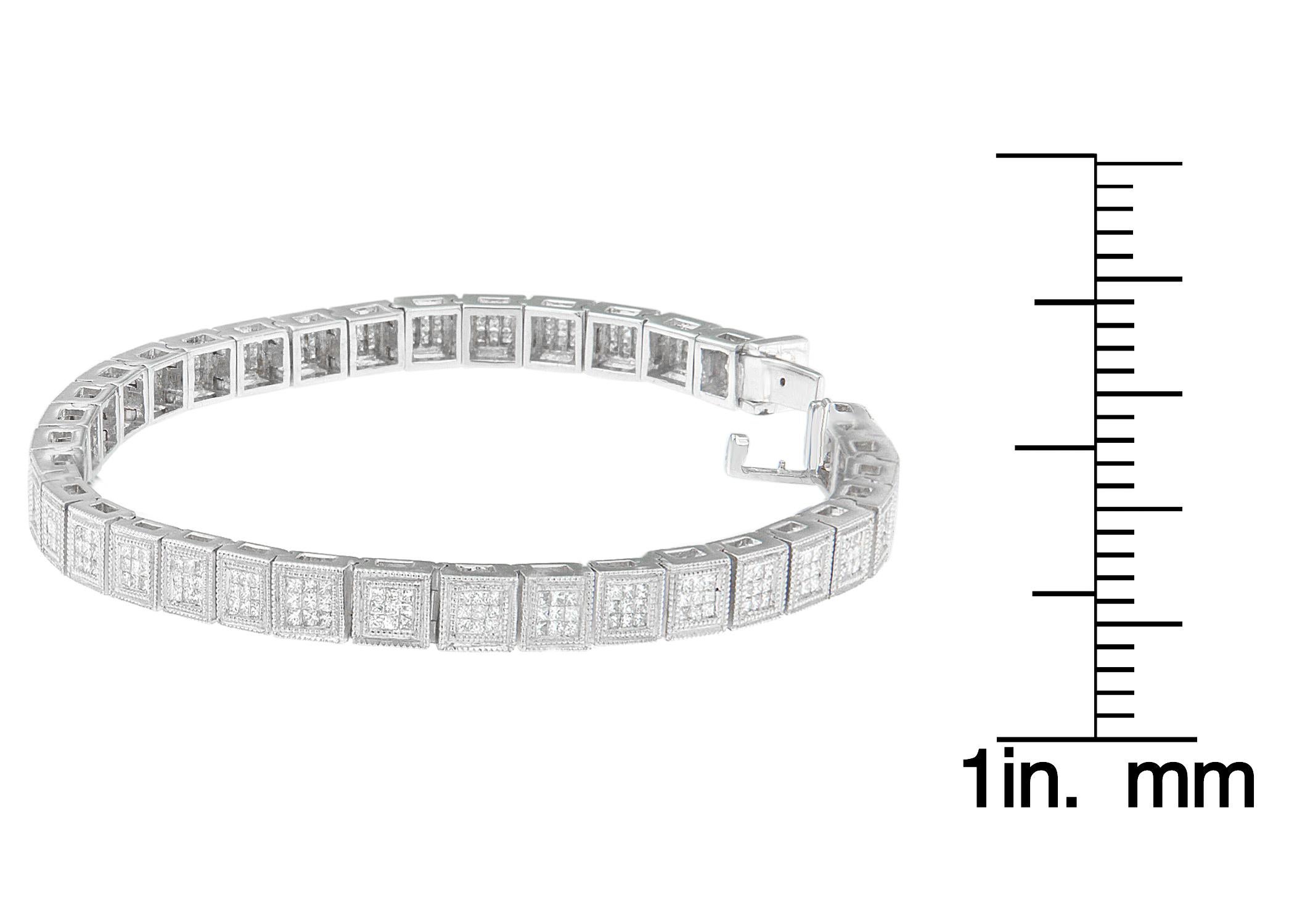 Taille princesse Bracelet tennis en or blanc 14 carats avec diamants de 2 7/8 carats en vente