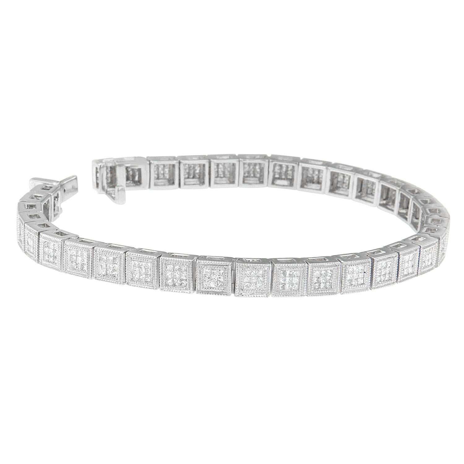 Oro blanco de 14 quilates 2 7/8ct. Pulsera de tenis con diamantes TDW 'H-I, SI1-SI2' Corte princesa en venta
