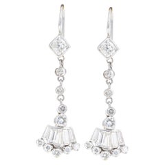 14K White Gold 2 Carat Diamond Fan Dangle Earrings