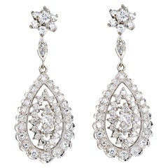 14K White Gold 2 Carat Diamond Flower Drop Earrings