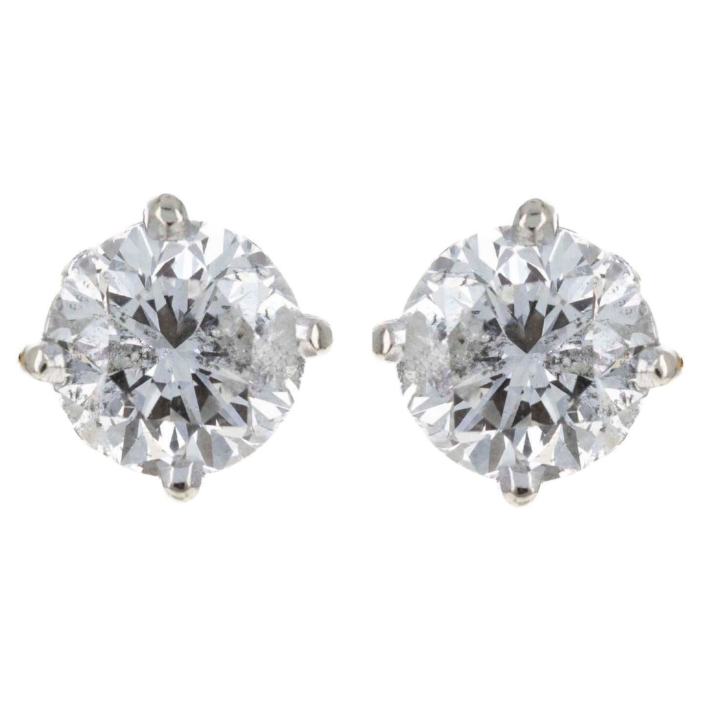 14K White Gold 2 Carat Diamond Four Prong Stud Earrings