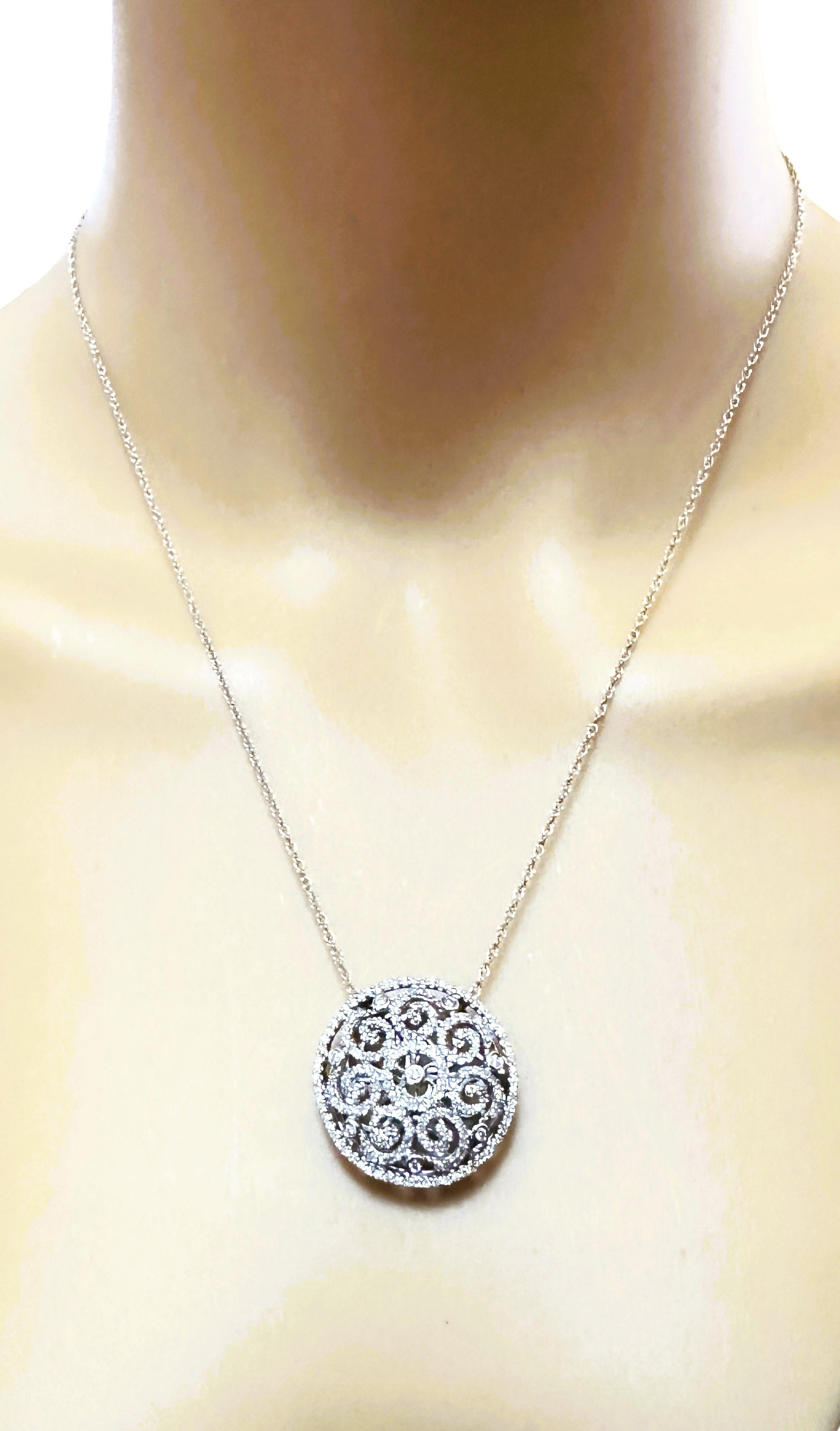 Art Deco 14k White Gold 2 Carat Diamond Scroll Pendant Necklace with Appraisal For Sale
