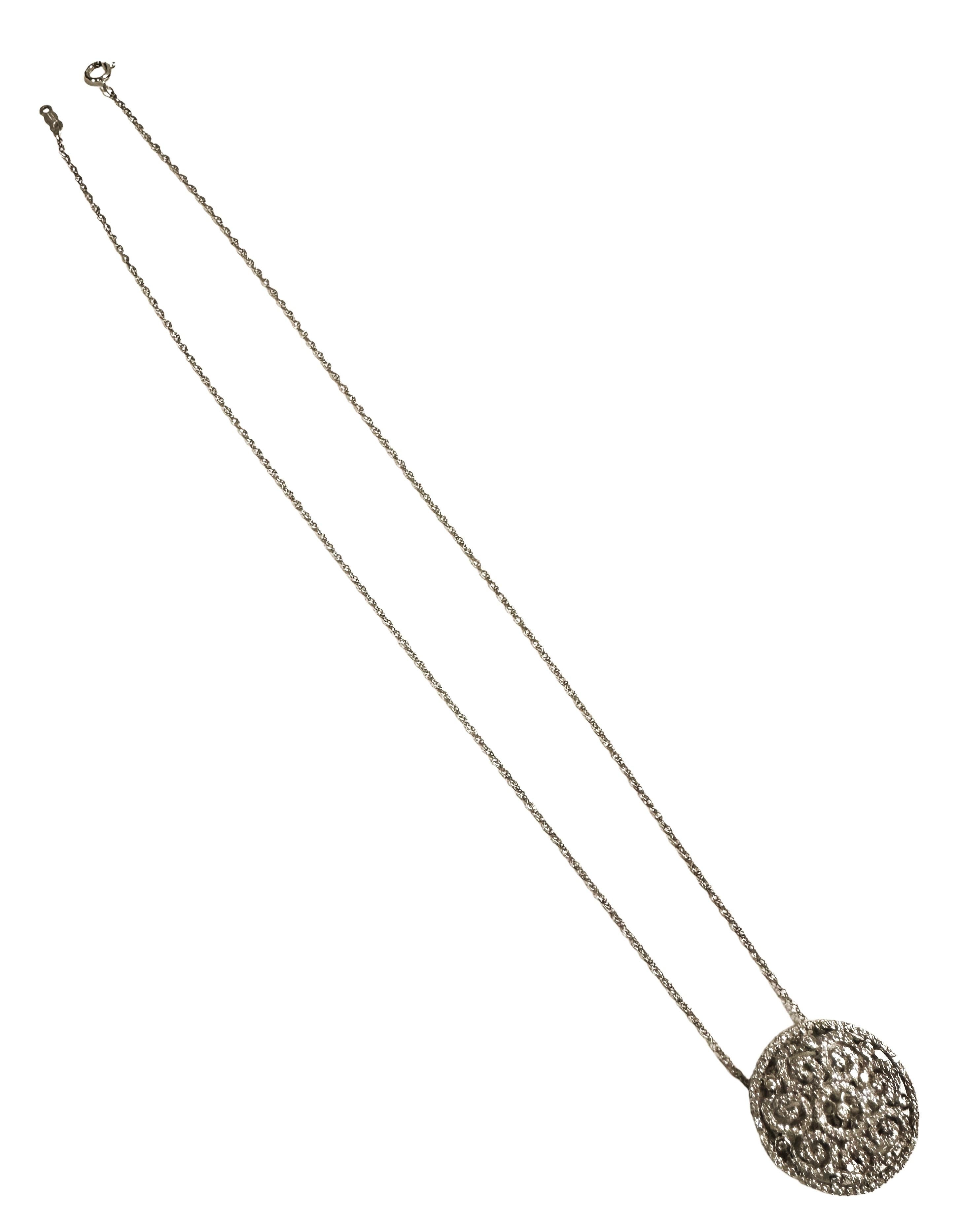 Brilliant Cut 14k White Gold 2 Carat Diamond Scroll Pendant Necklace with Appraisal