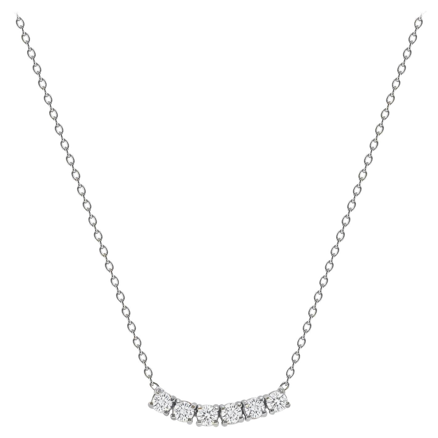 Collier incurvé à six pierres en or blanc 14 carats avec petit diamant rond de 2 carats