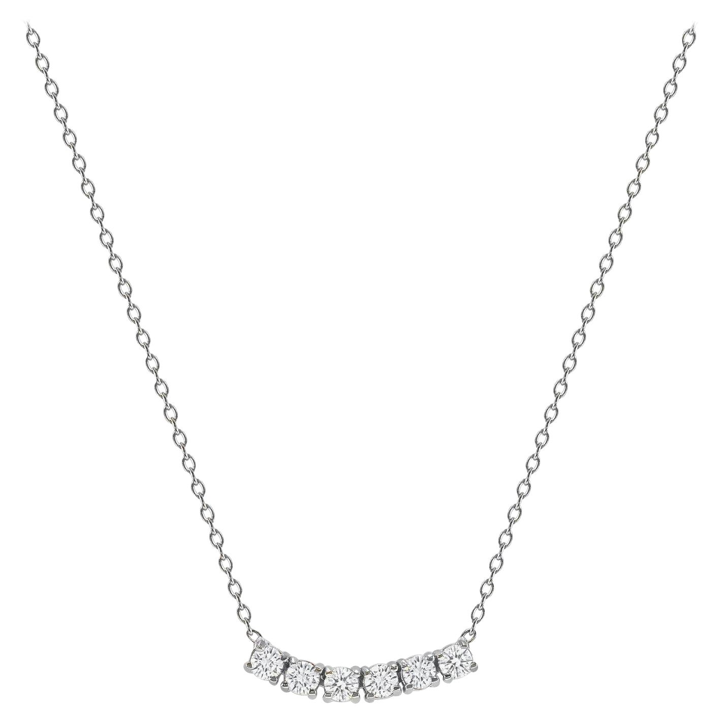 Collier incurvé à six pierres en or blanc 14 carats avec petit diamant rond de 2 carats