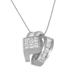 14k White Gold 2 Cttw Diamond Double Loop Pendant Necklace