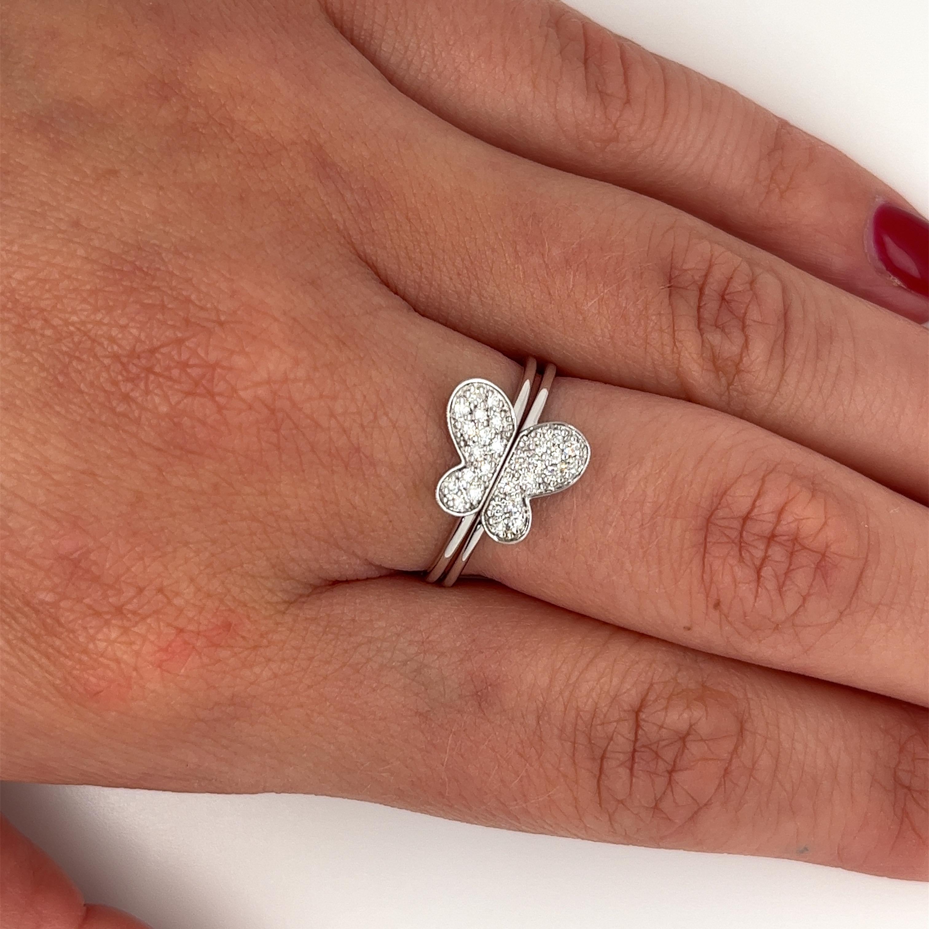 Modern 14K White Gold 2 Piece Detachable Butterfly Diamond Friendship Ring For Sale
