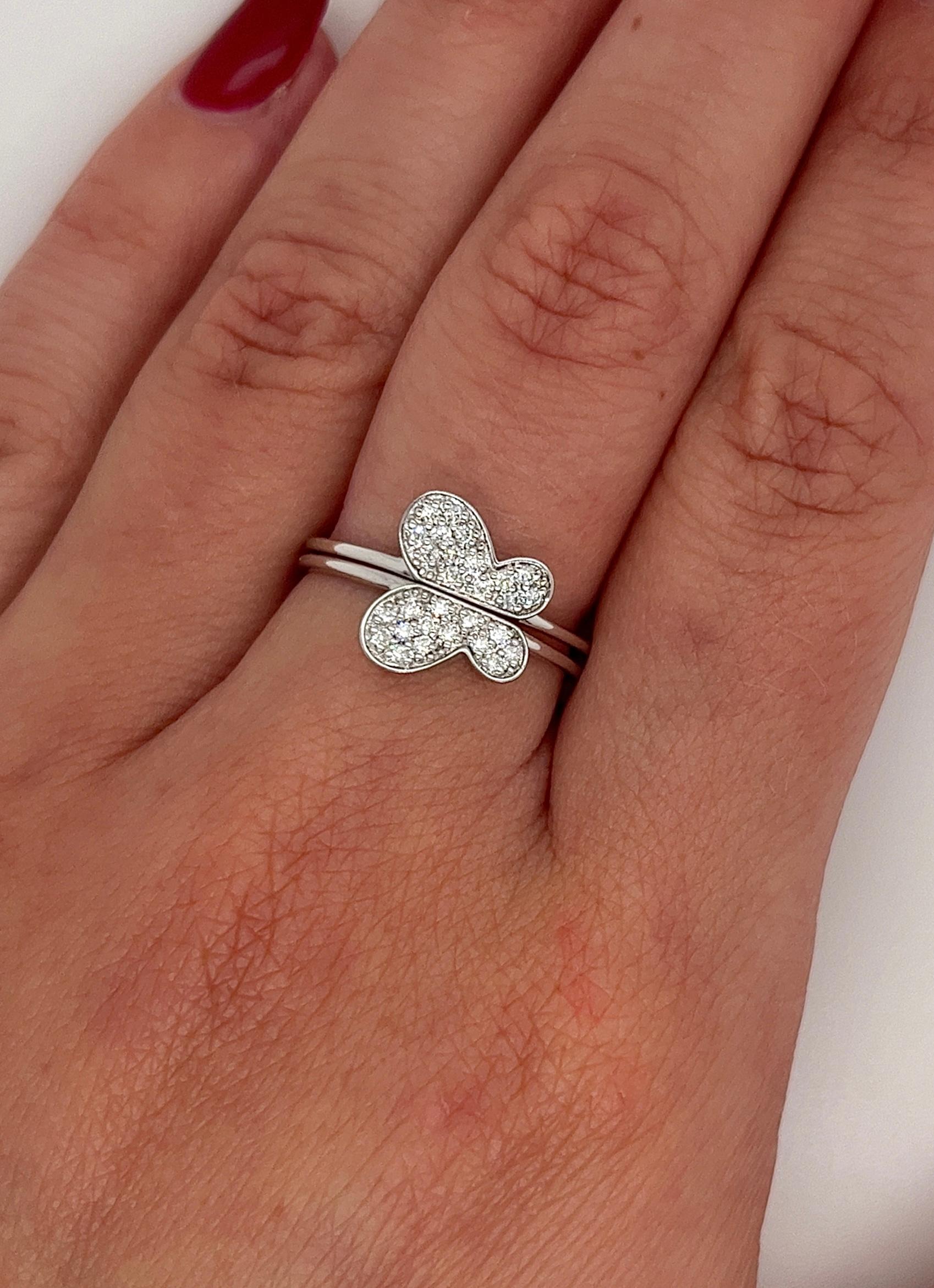 14K White Gold 2 Piece Detachable Butterfly Diamond Friendship Ring In New Condition For Sale In Miami, FL