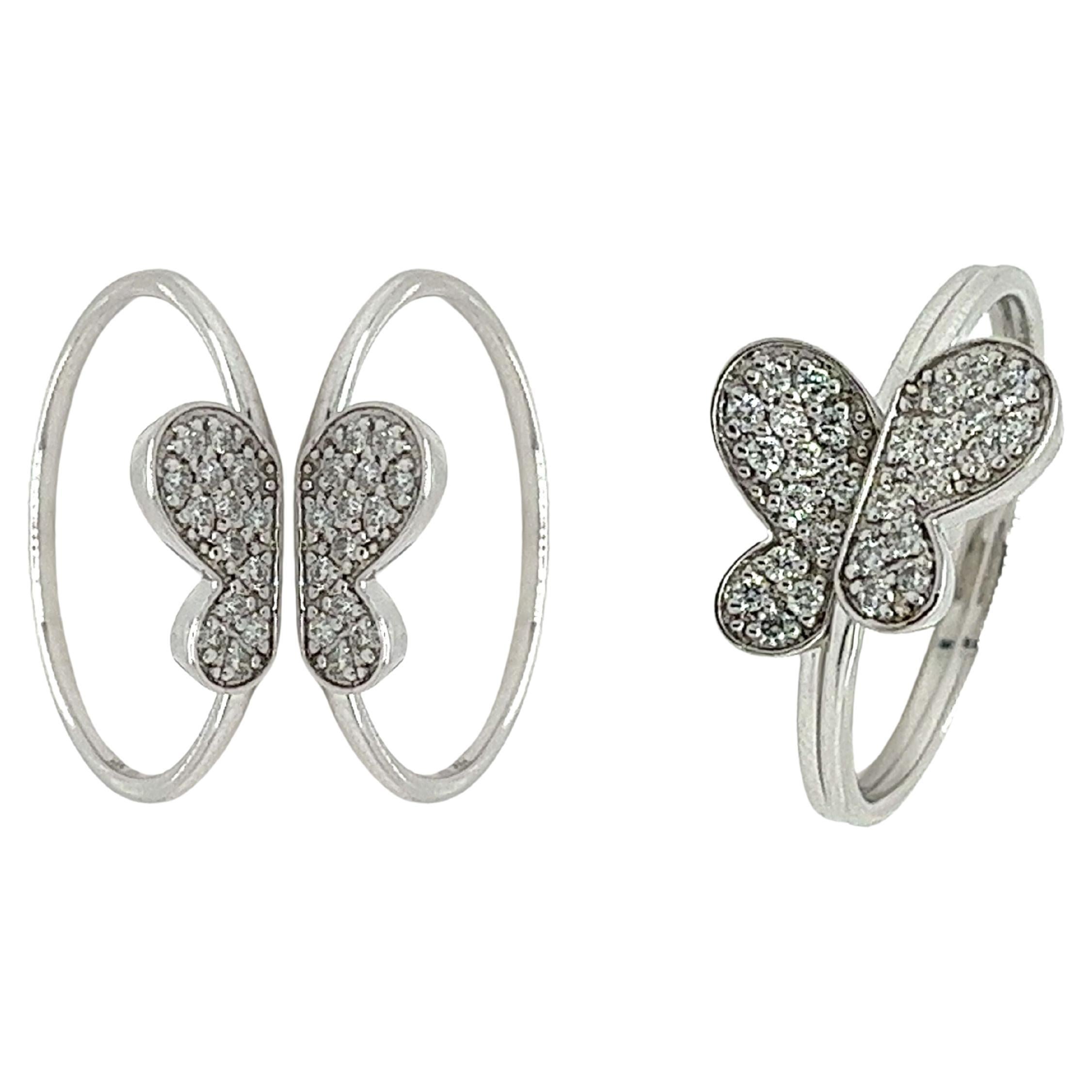 14K White Gold 2 Piece Detachable Butterfly Diamond Friendship Ring