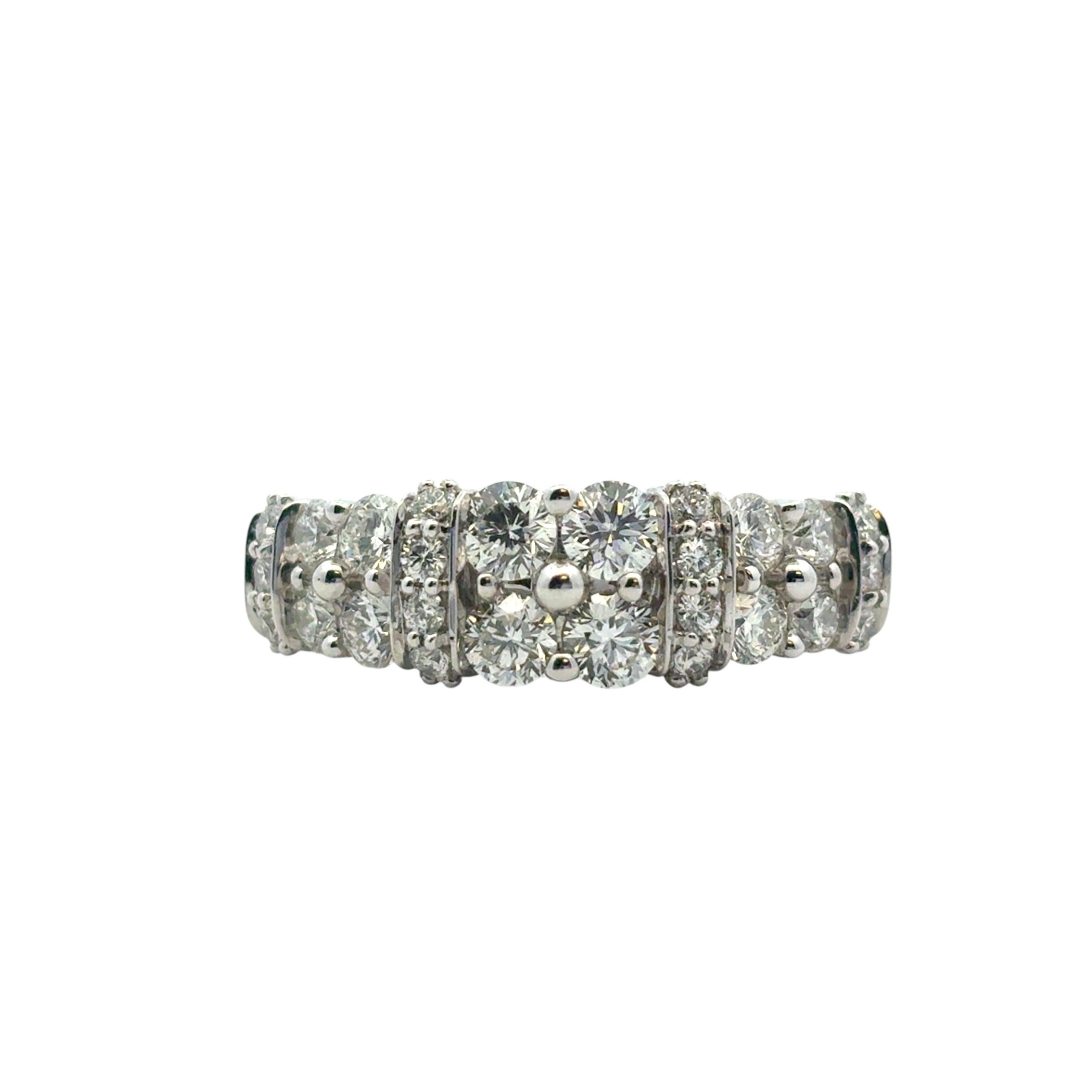 14k White Gold 2 Row approx. 1.43ctw Diamond Ring

This exquisite 2 Row Diamond Ring is in excellent condition and is ready to ship!

Ring Style: 2 Row Ring
Material: 14k White Gold
Diamond Details: This ring features approximately 1.43 carats of