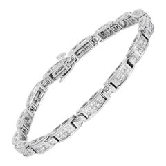Pulsera de tenis de oro blanco de 14 quilates con diamantes talla princesa y baguette de 2,0 quilates