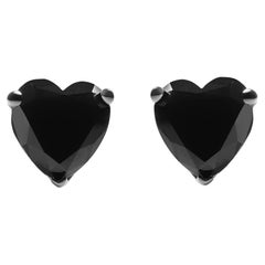 Clous d'oreilles solitaires en or blanc 14 carats avec diamants noirs en forme de cœur de 2,0 carats