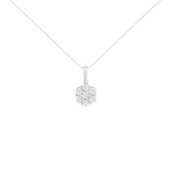 14K White Gold 2.0 Carat Diamond 7 Stone Flower Cluster Pendant Necklace