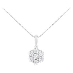 14K White Gold 2.0 Carat Diamond 7 Stone Flower Cluster Pendant Necklace