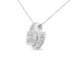 14K White Gold 2.0 Carat Diamond Double Loop Pendant Necklace
