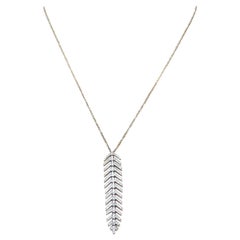 14k White Gold .20 Carat Diamond Feather Pendant Necklace w Adj Chain