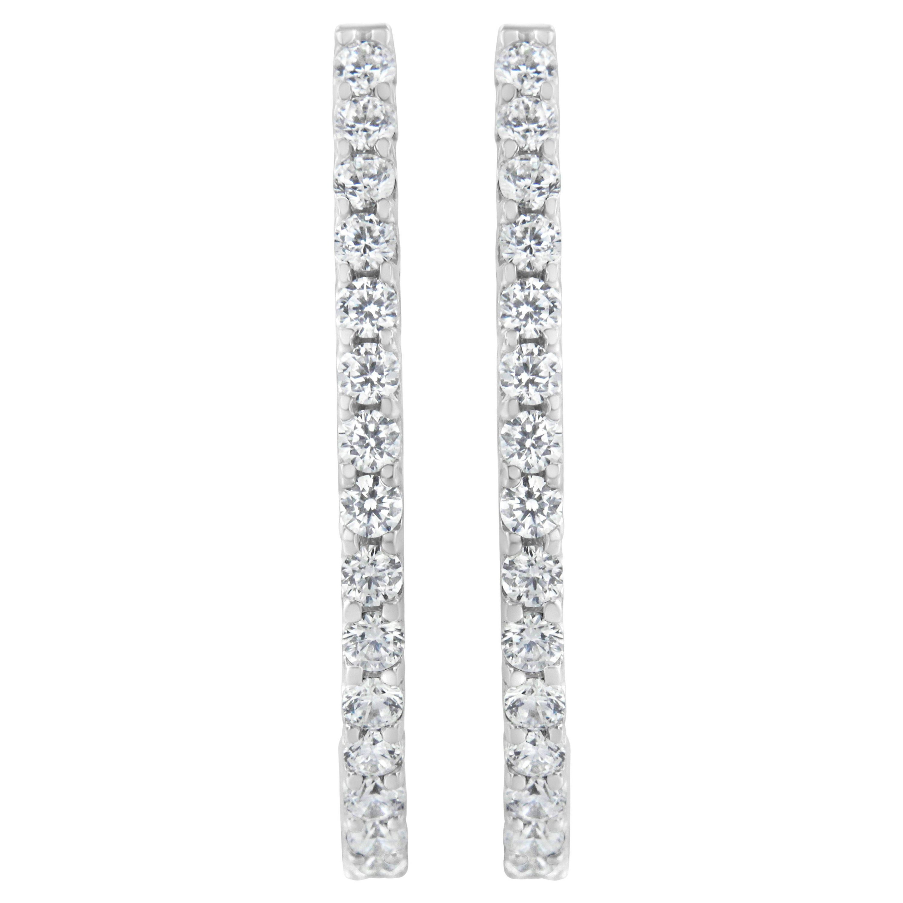 14K White Gold 2.0 Carat Diamond Hoop Earrings