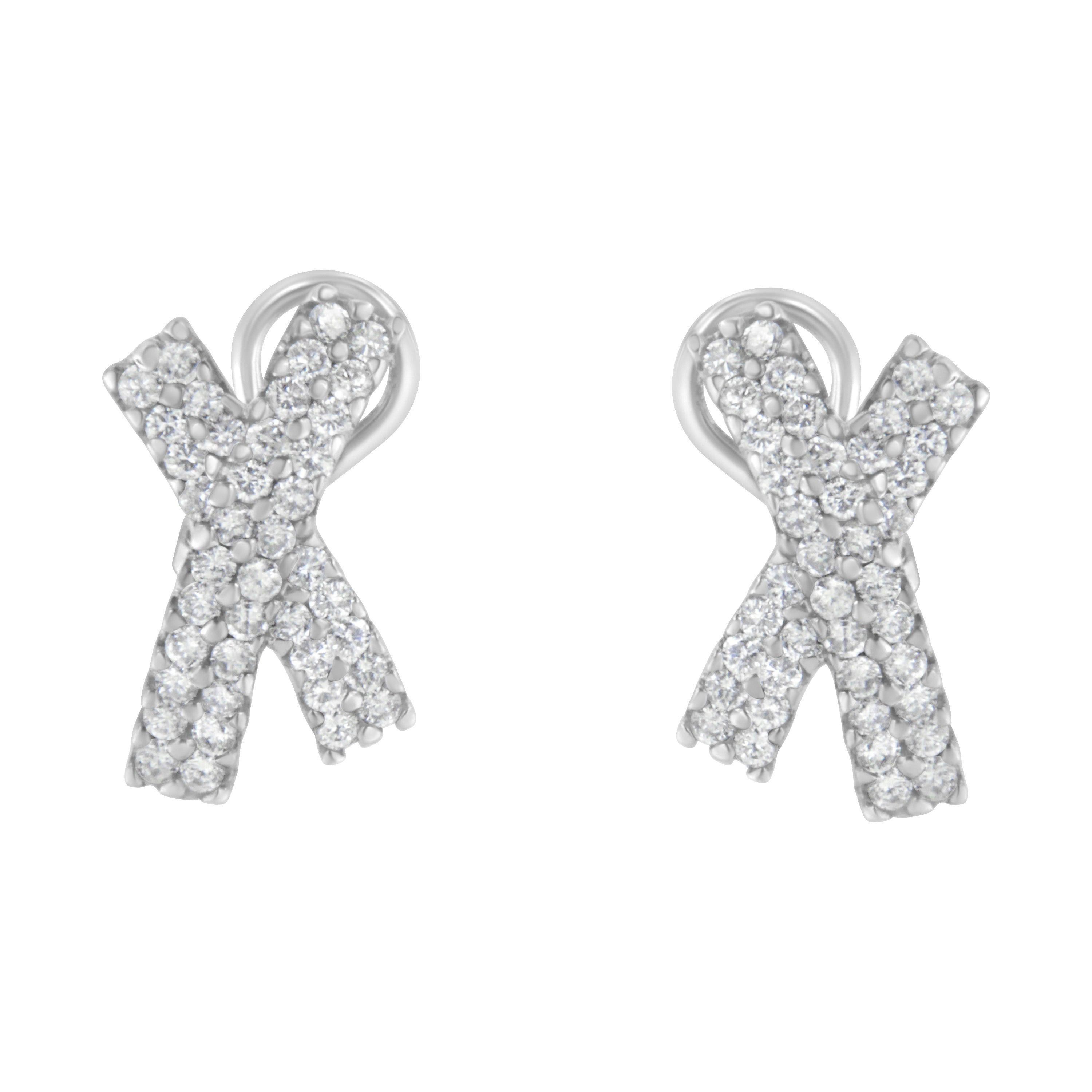 14K White Gold 2.0 Carat Diamond "X" Shape Earrings For Sale