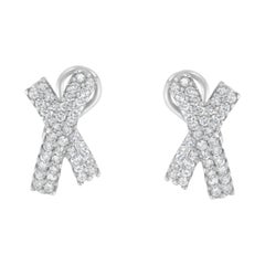 Boucles d'oreilles en forme de "X" en or blanc 14 carats avec diamants de 2,0 carats